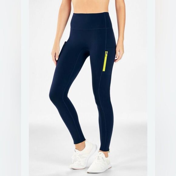 Fabletics Trinity Motion 365 HW Utility Legging in Navy and Yellow - Size XS - Picture 1 of 6